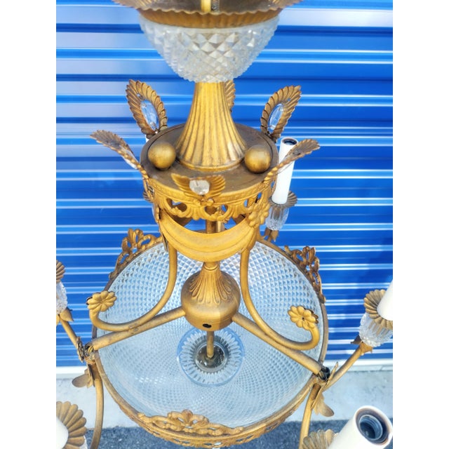 Vintage Hollywood Regency Brass Italian Diamond Cut Glass Elegant Swag 6 Light Chandelier For Sale - Image 12 of 13