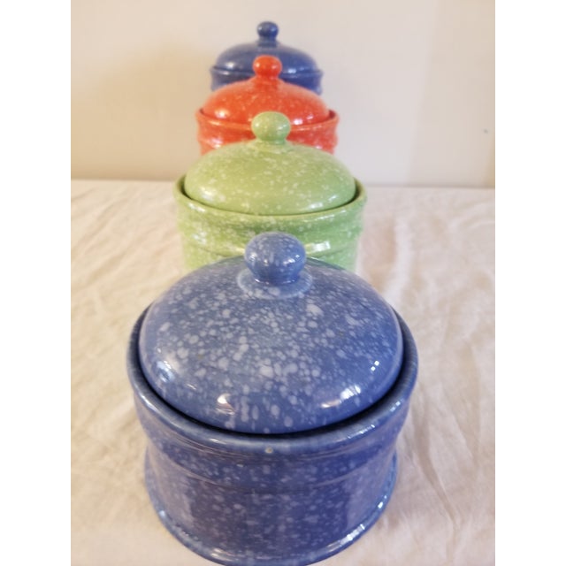 Vintage White Speckled Ceramic Canisters Set Of 4 Chairish