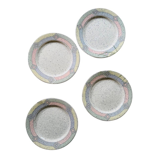 Set of Four (4) 1980s Studio Nova 7.75” Plates in Terrazzo Pattern | Postmodern Decor For Sale