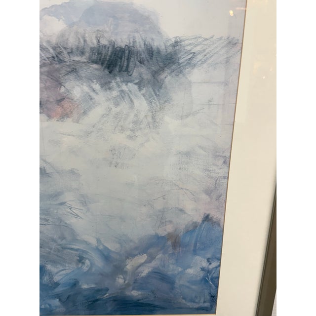 Contemporary Blue + White Brush Strokes Print, Framed For Sale - Image 12 of 12