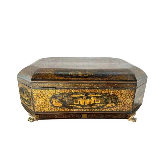 19th Century Chinese Export Lacquer Chinoiserie Sewing Box For Sale - Image 4 of 15