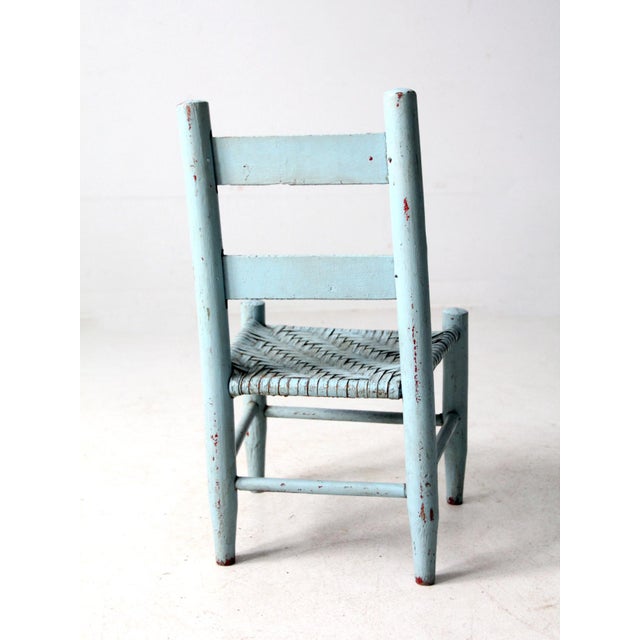 Blue Antique Painted Woven Seat Children's Chair For Sale - Image 8 of 10