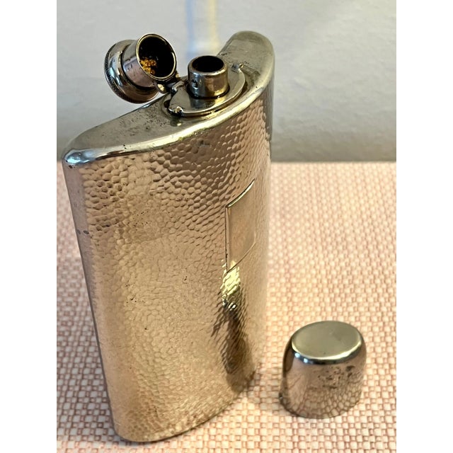 Hammered Silver Plate Hip Flask with Drinking Cup For Sale - Image 9 of 13