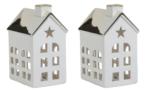 Lilou 2-Piece Set Porcelain LED House with Gold Roof, Large