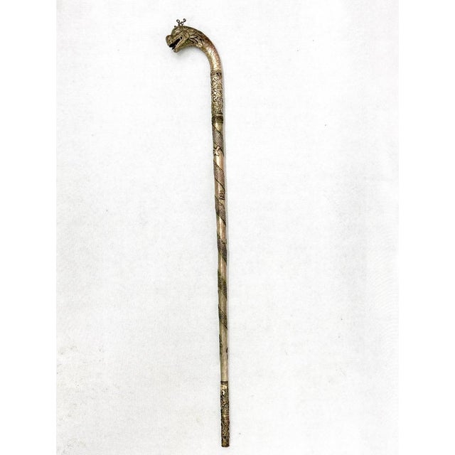 Antique Silver Plated Walking Cane For Sale - Image 3 of 18