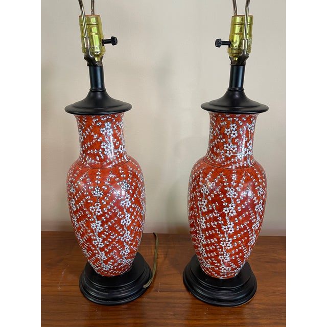 Chinoiserie Vintage Oriental Ginger Jar Style Lamps - Pair For Sale - Image 3 of 11
