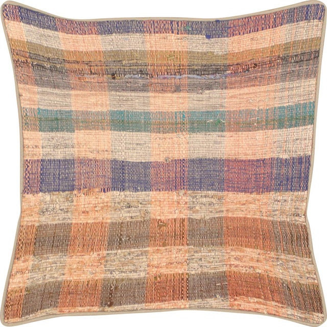 1960s Turkish Rag Pillow. Sewn with fragments of vintage hand made Anatolian cotton & linen kilims. Fiber fill. 523130