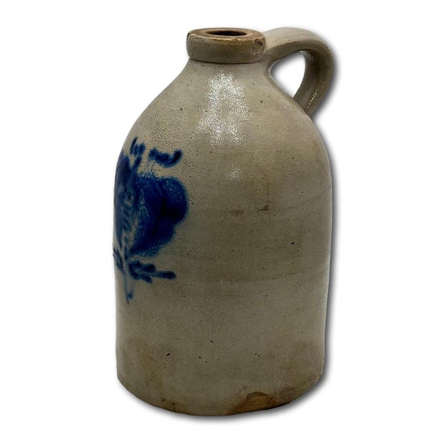 Ceramic Very Nicely Blue Decotated Small 1 Gallon Size Antique New England American Region Stoneware Jug For Sale - Image 7 of 18