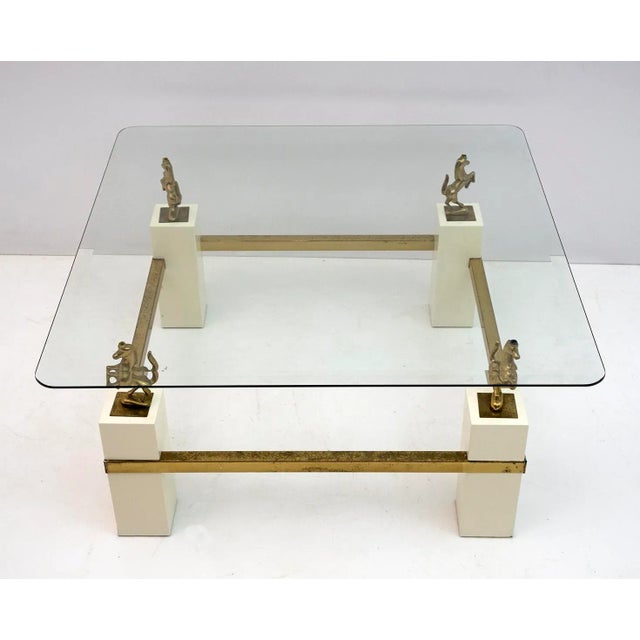 Mid-Century French Coffee Table with Brass Horses from Maison Charles, 1970s For Sale - Image 10 of 11