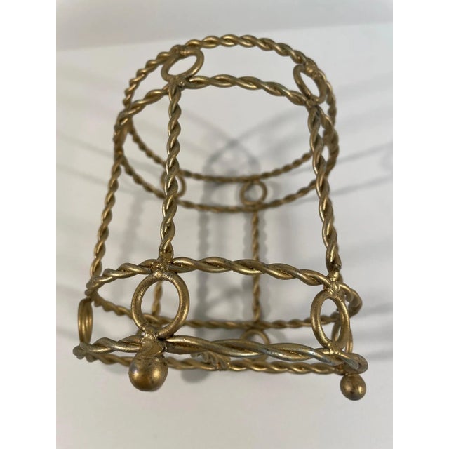 Gold Vintage 1970s Gold Twisted Metal Wine Bottle Holder For Sale - Image 8 of 11