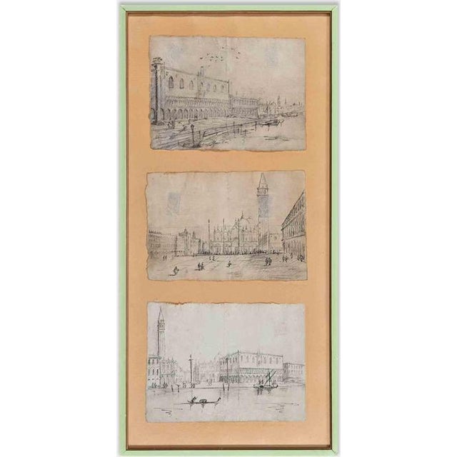 Venice Landscapes, 19th Century, Pencil Drawings, Framed For Sale - Image 4 of 4