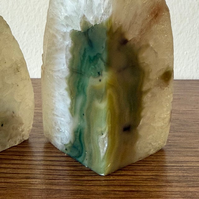 Antique Green and Ochre Geode Bookends, a Pair For Sale In Los Angeles - Image 6 of 6