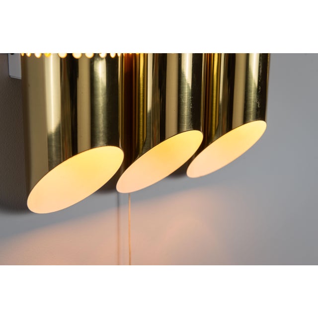 Triple Cylindrical Wall Lamps in Brass with Perforated Shades, 1970s, Set of 2 For Sale - Image 13 of 14