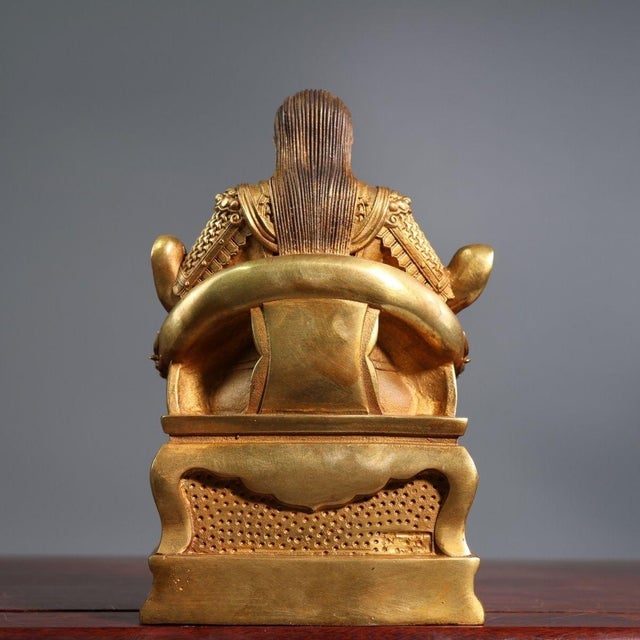 Late 19th Century Gilt Bronze Zhenwu Emperor Statue, Taoist Deity, 1.69kg For Sale - Image 4 of 9