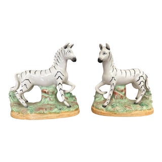 Vintage English Staffordshire Zebra Figures c.1930s -50s - A Pair For Sale