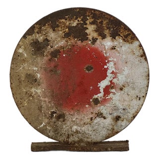 Vintage Round Bullseye Metal Shooting Target With Red Paint For Sale