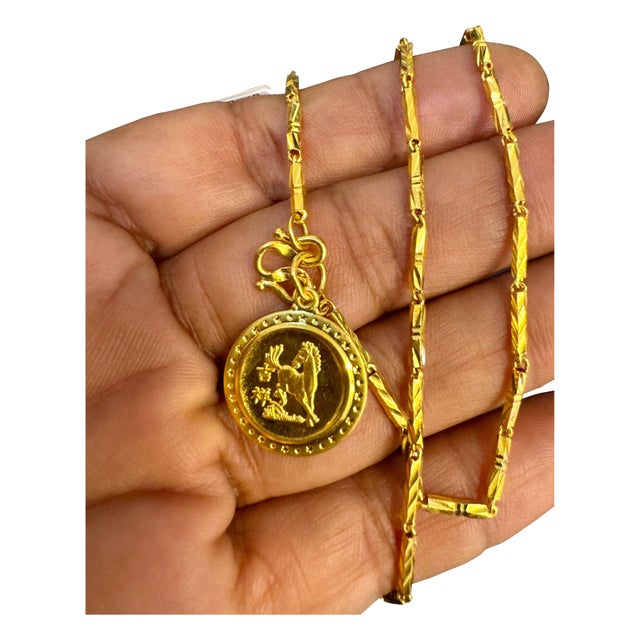 24 Karat Pure Gold Hand Made Yellow Gold Coin Necklace, 10.8 Gm, 18 Inch For Sale - Image 15 of 18