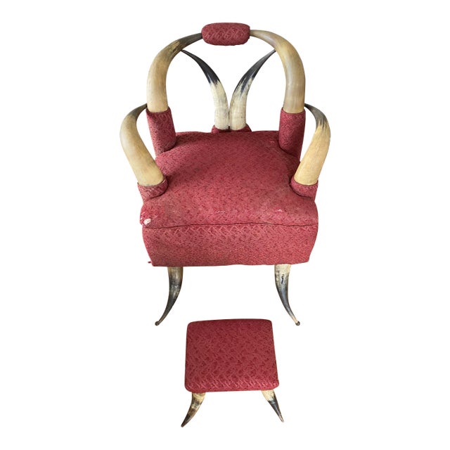 1800’s Victorian Horn Armchair & Footstool For Sale