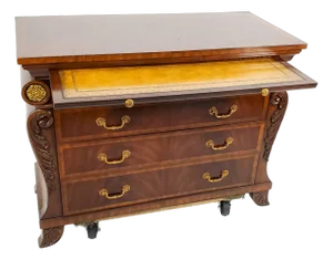 1990s Maitland Smith Empire Style Chest of Drawers Leather Writing Slide
