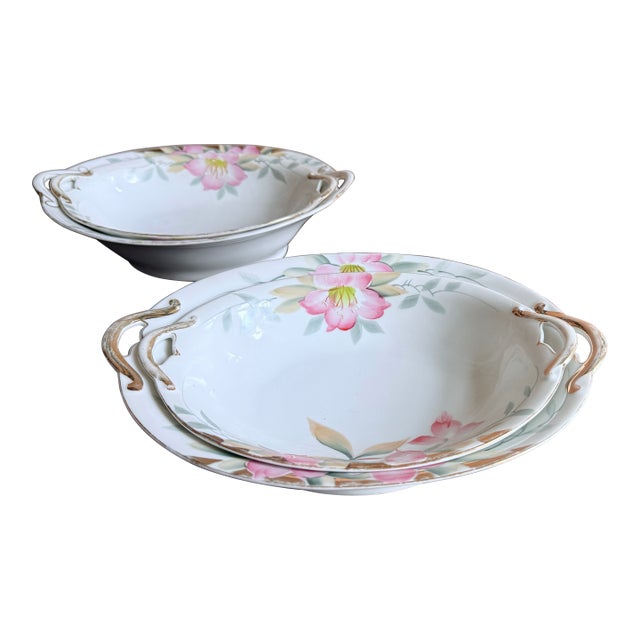 Antique, Early 20th Century Noritake Japan Azalea Porcelain Oval Serving Bowls, Set of Four For Sale