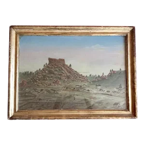 19th Century Folk Art American West Colorado Landscape Oil Painting