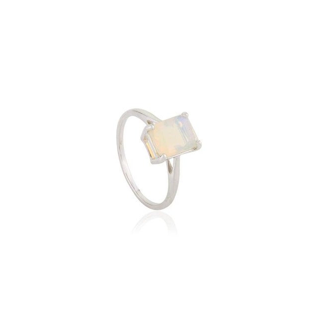 Not Yet Made - Made To Order Octagon Cut Opal Everyday Solitaire Ring in 14k Solid White Gold Size 6 For Sale - Image 5 of 11
