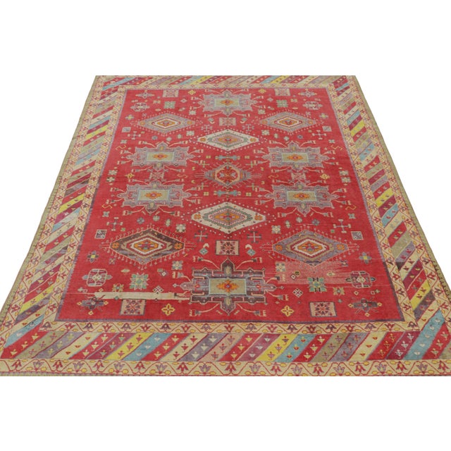 Traditional 1920s Antique Agra Rug in Red With Colorful Geometric Patterns, From Rug & Kilim For Sale - Image 3 of 8