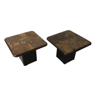 Vintage Side Tables with Sculptural Mosaic Slate Tops by E. Kneip, Set of 2 For Sale