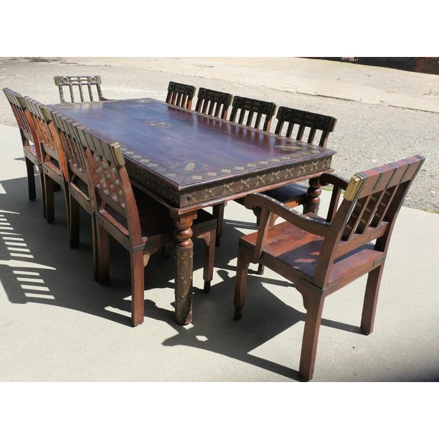 Anglo Indian Raj Table & 10 Chairs, Metal Decoration This is an Anglo Indian Colonial Style Raj Table & 10 Chairs with...