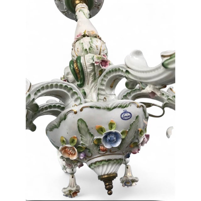 Shabby Chic Vintage 1950s French Limoges Paris Porcelain Shabby Chic 6 Arm Chandelier For Sale - Image 3 of 10