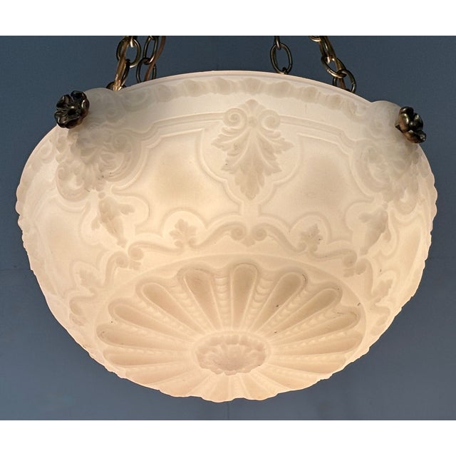 Early 20th Century Neoclassical Style Cast Glass and Brass Pendant Light Fixture, Circa 1910 For Sale - Image 5 of 9