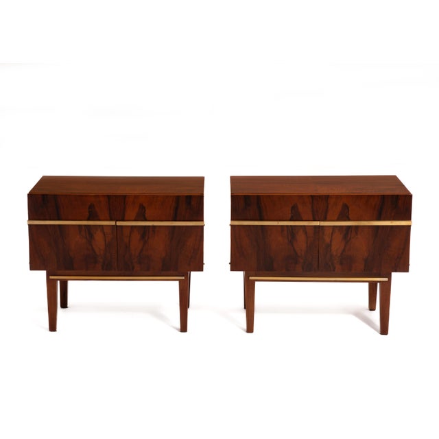 103 Swedish Rosewood Brass Nightstands After William Hinn Mid Century - A Pair For Sale In Philadelphia - Image 6 of 11