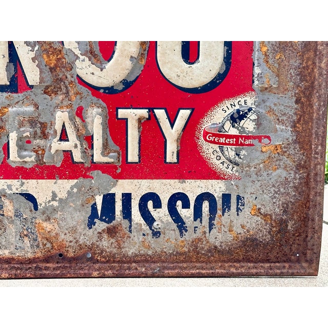 Red Vintage Strout Realty Advertising Tin Litho Sign For Sale - Image 8 of 14