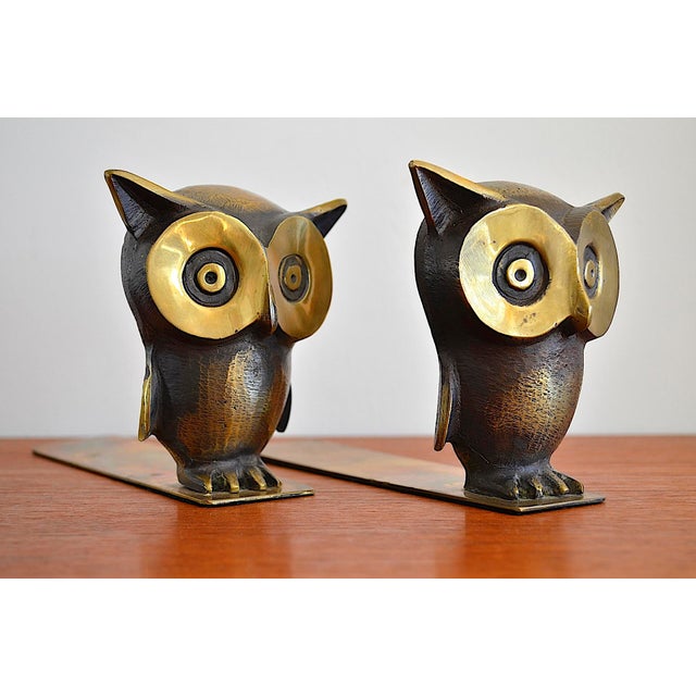Metal Mid-Century Modern Owl Bookends by Walter Bosse for Herta Baller, 1950s, Set of 2 For Sale - Image 7 of 7