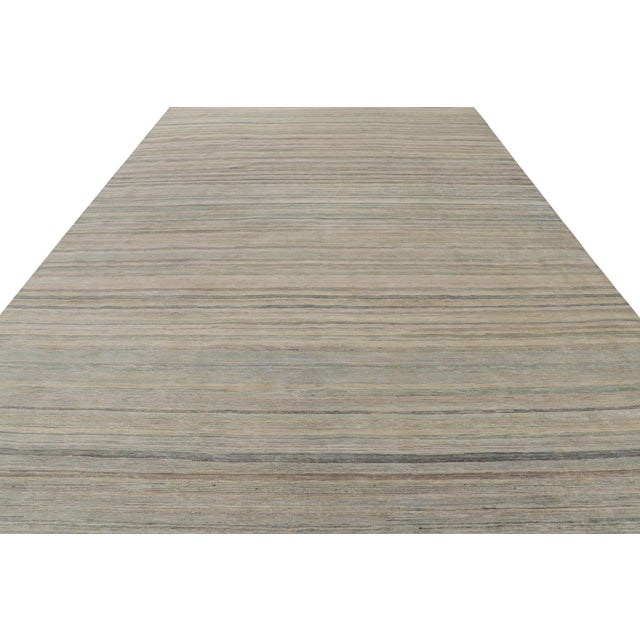 2010s Rug & Kilim’s Modern Textural Rug in Greige and Blue Stripes and Striae For Sale - Image 5 of 8