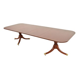 Baker Furniture Style Georgian Mahogany Double Pedestal Extension Dining Table, Newly Refinished For Sale