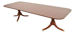 Baker Furniture Style Georgian Mahogany Double Pedestal Extension Dining Table, Newly Refinished