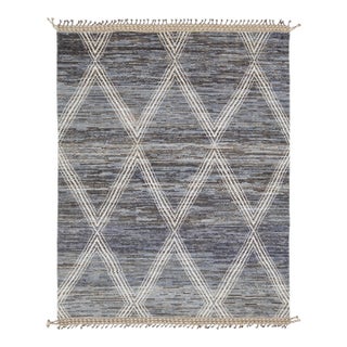 Slate Blue Modern Moroccan-Inspired Wool Rug With Trellis/Diamond Pattern 8x10 For Sale