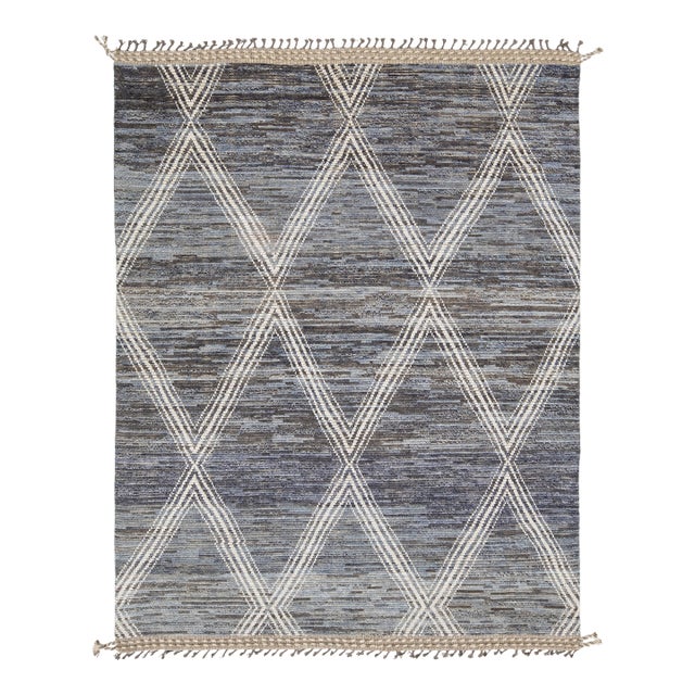 Slate Blue Modern Moroccan-Inspired Wool Rug With Trellis/Diamond Pattern 8x10 For Sale