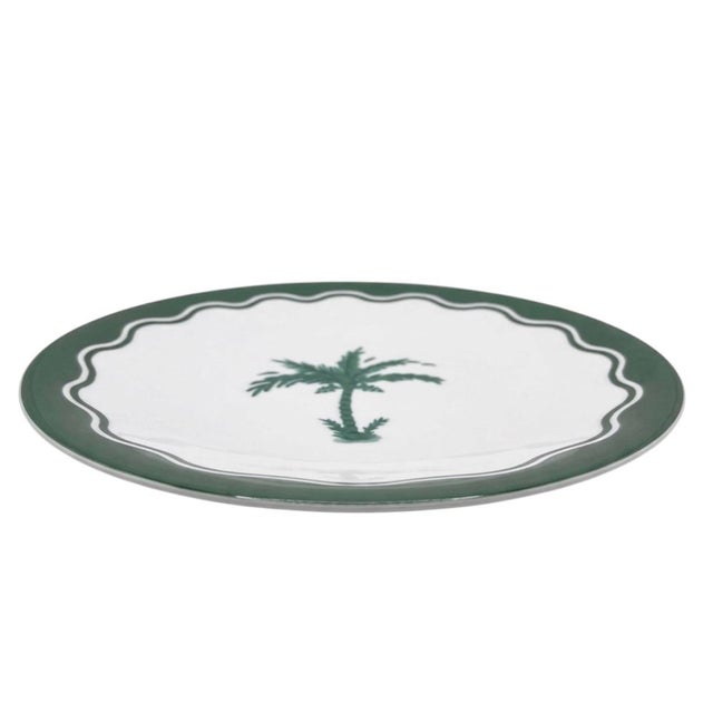 2000 - 2009 Anthropologie X Fern & Co. Tropical Palm Scalloped Dinner Plates - Set 4 For Sale - Image 5 of 12