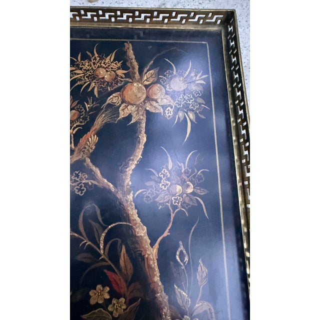 Ebony Chinoiserie Painted Three Drawer Chest, Commode, End Table, Maitland-Smith For Sale - Image 8 of 13