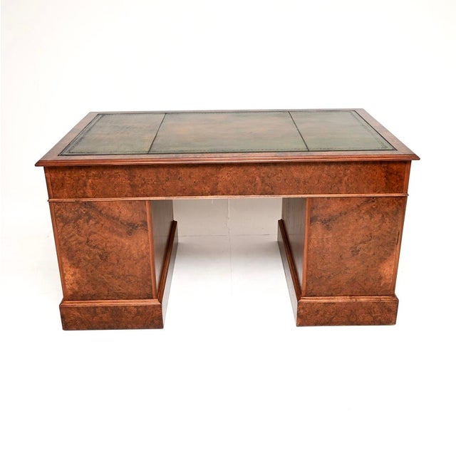 1950s Vintage Pedestal Desk in Burr Walnut with Leather Top, 1950 For Sale - Image 5 of 11
