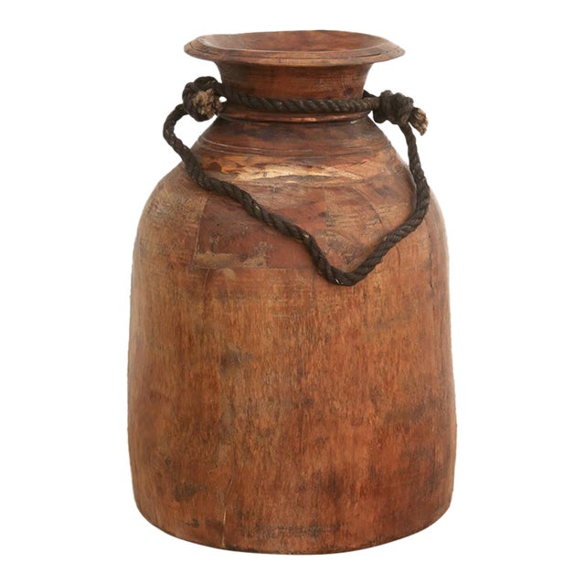 Authentic Antique Wood Ghee Pot For Sale