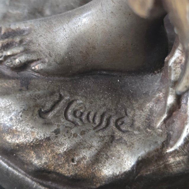 Dark Gray Antique Julian Causse (French, 1869-1914) Pervenche Spelter Sculpture Signed For Sale - Image 8 of 13