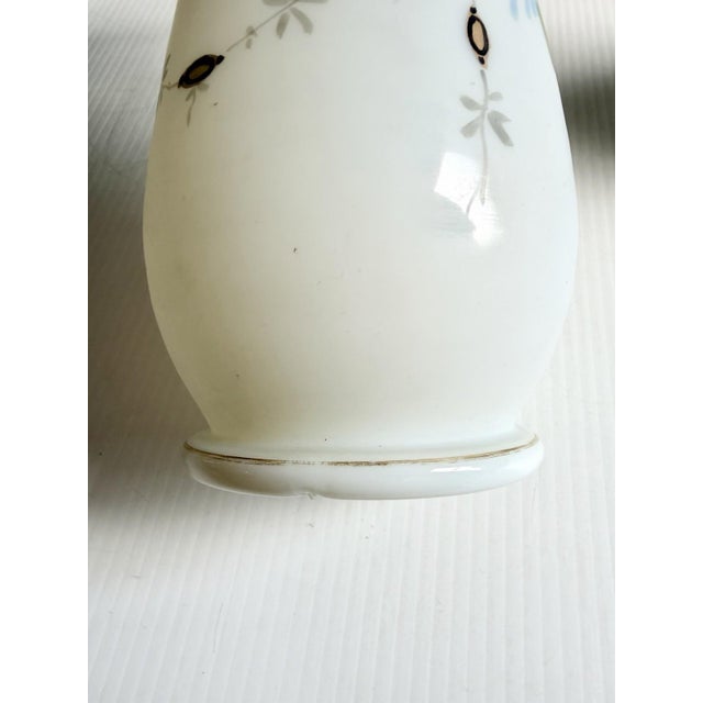 Matching Pair of Antique Bristol Glass Vases With Hand Painted Flowers & Butterflies For Sale - Image 14 of 17