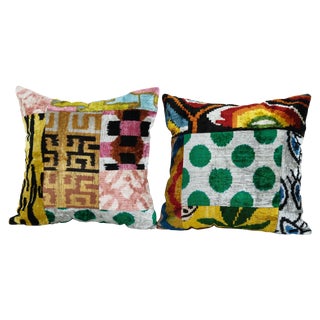 Ikat Patchwork Pillow Cover - Set of Two For Sale
