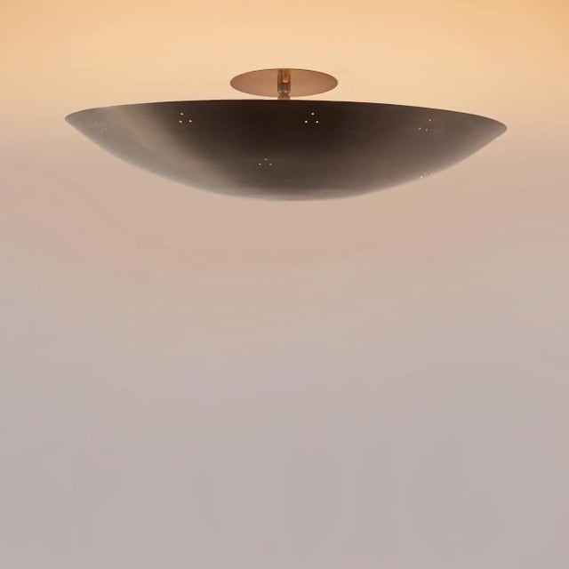 Raul Reyes 'Rey 20' Perforated Patinated Brass Dome Ceiling Lamp. Hand-fabricated in Los Angeles, these highly refined...