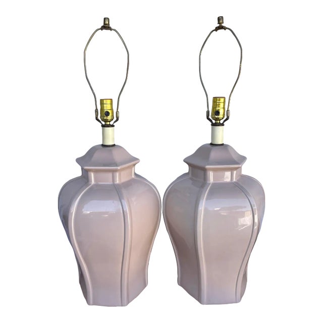 Vintage Pair of Taupe/Nude Ginger Jar Table Lamps For Sale