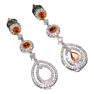 Certified Natural 4.95Cts vs F Diamond Sapphire 18k Solid Gold Chandelier Earrings, A Pair For Sale