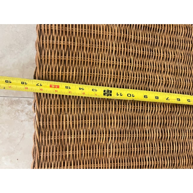 1970s Mid Century Wicker or Rattan Ottoman With Seat Cushion For Sale - Image 10 of 12